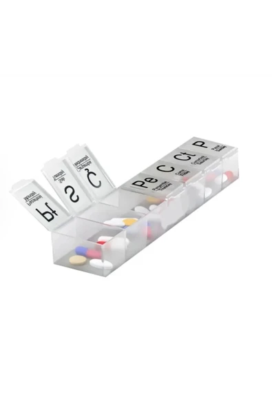 7 Gün Sıralı İlaç Saklama Kutusu Gün İsimli, Kabartma Yazılı, Taşınabilir Düzenleyici ürün görseli 1