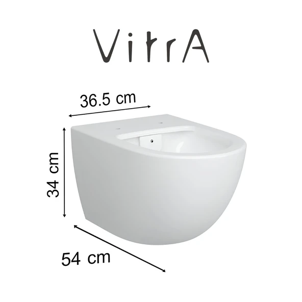 Vitra Sento Rim-Ex Beyaz Asma Klozet 7748B003-0559, Vitra Slim Yavaş Kapak 120-003-009 - Resim 4