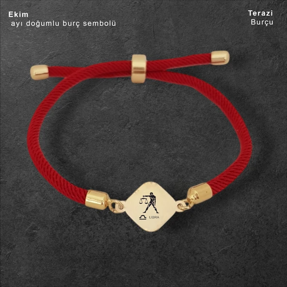 Burca Özel Yaprak Motifli Kırmızı Örgü İpli 14 Ayar Altın Plakalı Hediye Bileklik-325 ürün görseli