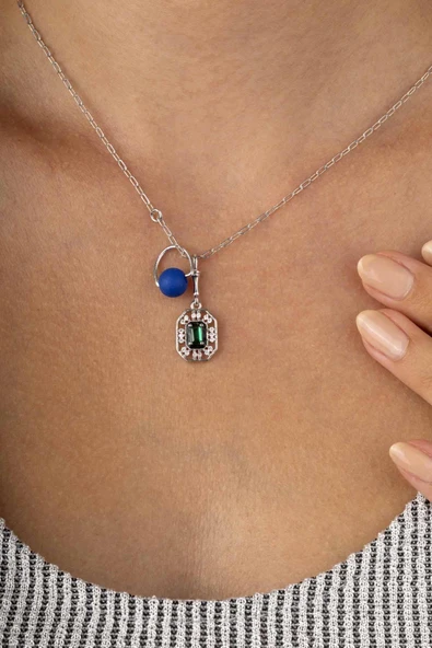 Gümüş Pazarım Emerald Kesim Zümrüt 925 Ayar Gümüş Kadın Kolye ürün görseli 1