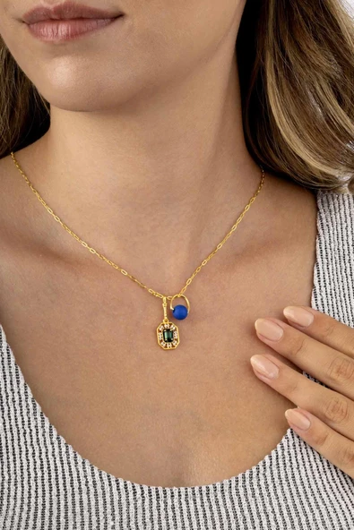 Gümüş Pazarım Emerald Kesim Zümrüt 925 Ayar Gümüş Altın Kaplama Kadın Kolye - 2