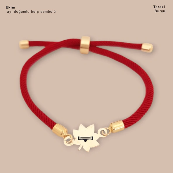 Doğum Ayına Özel 14 Ayar Altın Plakalı Yaprak Motifli Kırmızı Örgü İpli Hediye Bileklik-325 ürün görseli