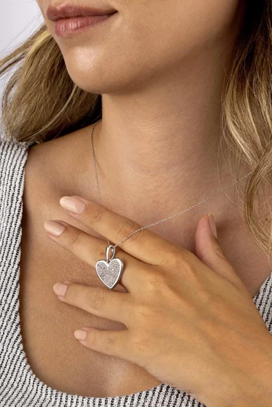 Gümüş Pazarım Beyaz Altın Kaplama Taşlı Kalp 925 Ayar Gümüş Kadın Kolye - Resim 2