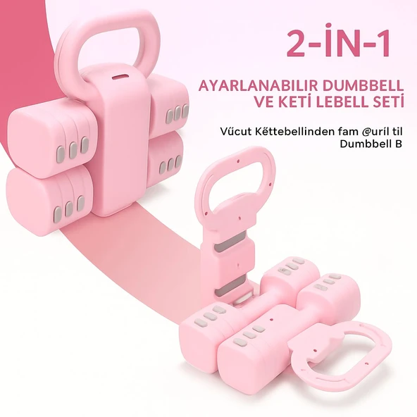 Ayarlanabilir Ağırlıklı Dambıl ve Kettlebell Seti 5,5 Kg Fitness Egzersiz Ağırlık Antrenmanı - 5