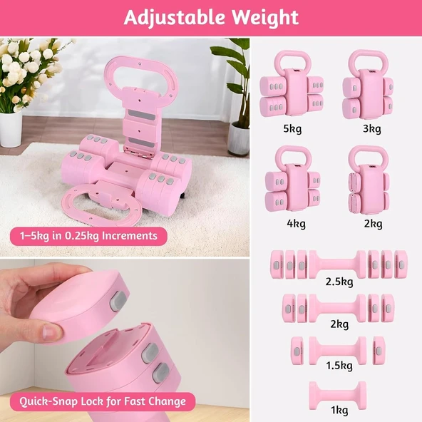 Ayarlanabilir Ağırlıklı Dambıl ve Kettlebell Seti 5,5 Kg Fitness Egzersiz Ağırlık Antrenmanı - 6