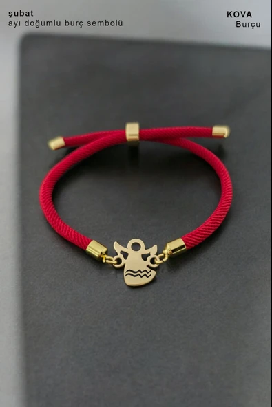 Doğum Ayına Özel 14 Ayar Altın Plakalı Mevlana Motifli Kırmızı Örgü İpli Hediye Bileklik-328 - Resim 2