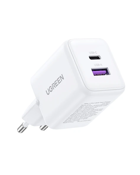 UGREEN 30W GaN Hızlı Şarj Cihazı 2 Portlu, 1xUSB-A, 1xUSB-C, Beyaz, 65015 - 3