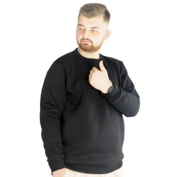 Erkek Sweatshirt Bisiklet Yaka Basic 20131 Siyah - 1