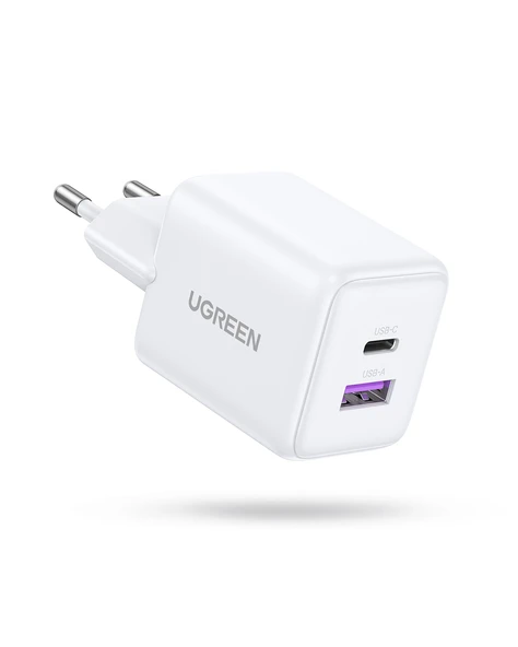 UGREEN 30W GaN Hızlı Şarj Cihazı 2 Portlu, 1xUSB-A, 1xUSB-C, Beyaz, 65015 - 1
