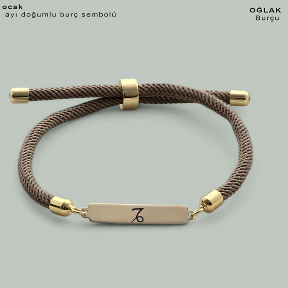 Doğum Ayına Özel 14 Ayar Altın Plakalı Dikdörtgen Motifli Kahverengi Örgü İpli Hediye Bileklik-330 ürün görseli