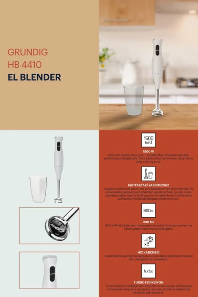 Grundig Çelik Uçlu Çubuk Blender 700 W - Beyaz - 2