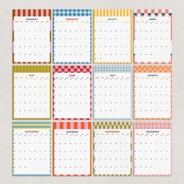 2026 Duvar Takvimi, Aylık Planlayıcı Takvim, 33X48 cm & A4 Takvim, Renkli Soyut Modern Sanat Duvar Takvimi - Resim 4