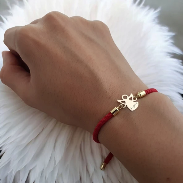 İsme Özel Mevlana Motifli Kırmızı Örgü İpli 14 Ayar Altın Plakalı Hediye Bileklik-328 ürün görseli