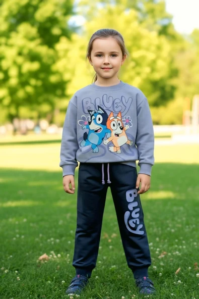 Bluey Desenli Lila Renk Kız Çocuk Eşofman Takım - 1