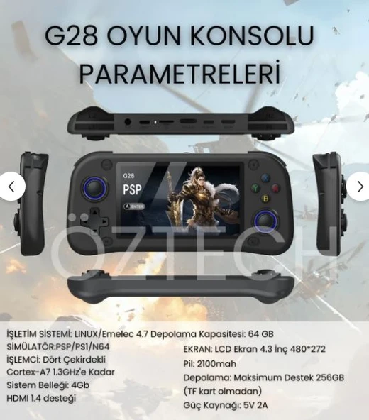 G28 Retro Oyun Konsolu 4.3 Inç Ekran 64GB 21555 Oyunlu Türkçe Menülü - Resim 2