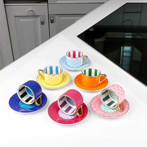 Kosova Kahve Fincan Takımı 6 Kişilik 90cc FNC07 Nokta Çizgi Desen