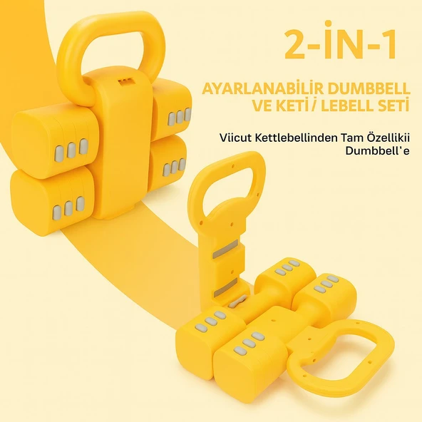 Ayarlanabilir Ağırlıklı Dambıl ve Kettlebell Seti 5,5 Kg Fitness Egzersiz Ağırlık Antrenmanı - 11