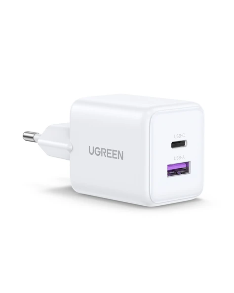 UGREEN 30W GaN Hızlı Şarj Cihazı 2 Portlu, 1xUSB-A, 1xUSB-C, Beyaz, 65015 - 2