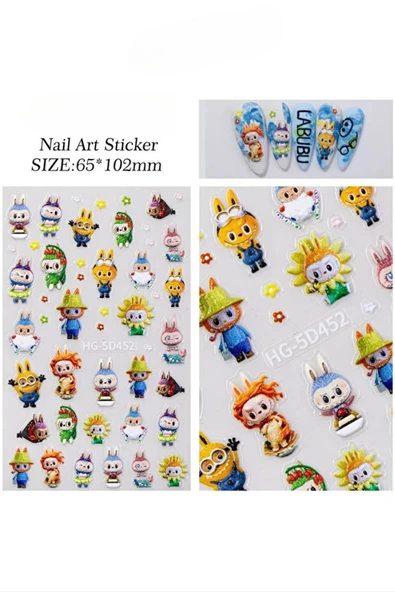 Fontenay Labubu Tırnak Sticker Protez Tırnak Kalıcı Oje Süsleme, Nail Art Sticker 5D452 ürün görseli 1