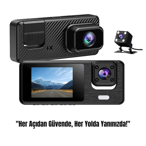 3 Kanallı 1080P Full HD WiFi Destekli Araç Kamerası - Gece Görüşlü, Park Monitörlü, Geniş Açı - 1