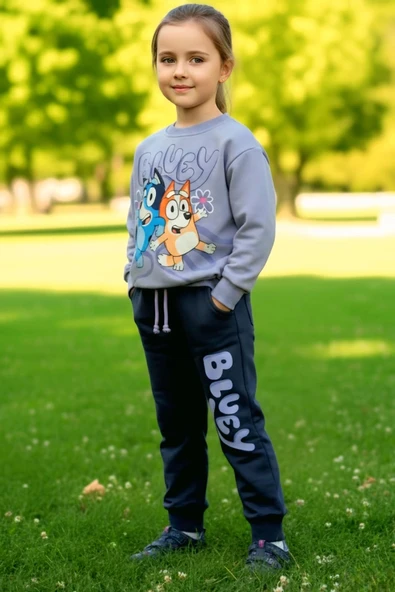 Bluey Desenli Lila Renk Kız Çocuk Eşofman Takım - 2