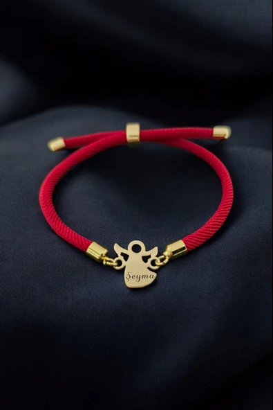İsme Özel Mevlana Motifli Kırmızı Örgü İpli 14 Ayar Altın Plakalı Hediye Bileklik-328 - Resim 2