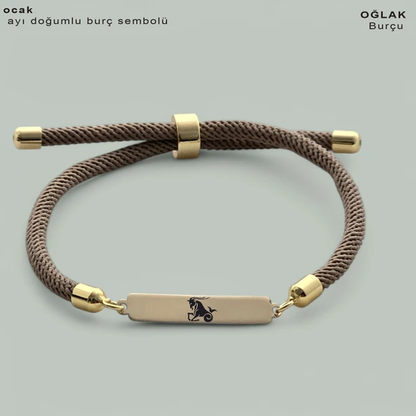 Burca Özel Dikdörtgen Motifli Kahverengi Örgü İpli 14 Ayar Altın Plakalı Hediye Bileklik-330 ürün görseli