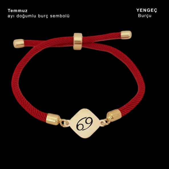 Doğum Ayına Özel 14 Ayar Altın Plakalı Eşkenar Dörtgenli Kırmızı İpek Örgülü Hediye Bileklik-326 ürün görseli
