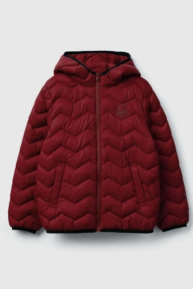Erkek Çocuk Bordo Logo İşlemeli Mevsimlik İnce Pufa Mont - 1
