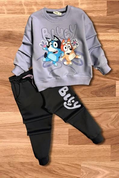 Bluey Desenli Lila Renk Kız Çocuk Eşofman Takım - 4