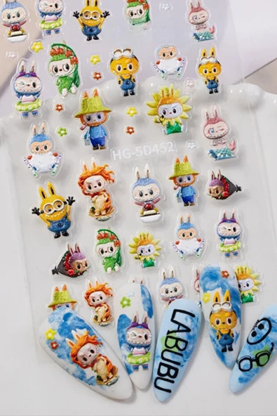 Fontenay Labubu Tırnak Sticker Protez Tırnak Kalıcı Oje Süsleme, Nail Art Sticker 5D452 - Resim 2