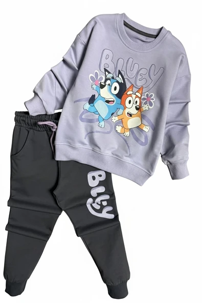 Bluey Desenli Lila Renk Kız Çocuk Eşofman Takım - 5