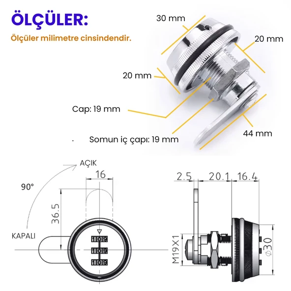 Upway Paslanmaz Çinko Alaşım Anahtarsız Şifreli Mobilya Dolap Çekmece Kilidi - Resim 6