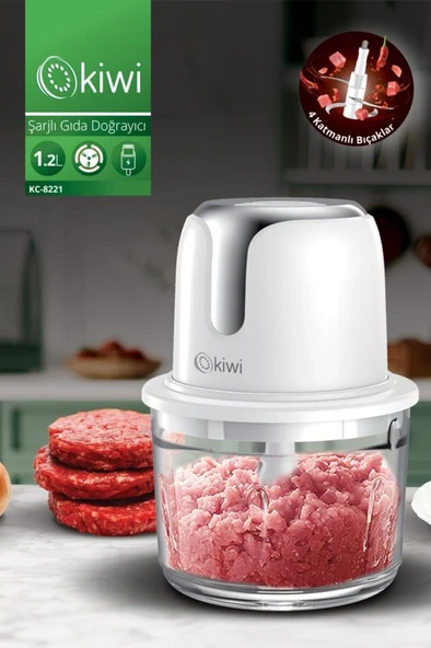 Kiwi KC-8221 Kablosuz Şarjlı Gıda Doğrayıcı 1.2 L Gümüş - 1