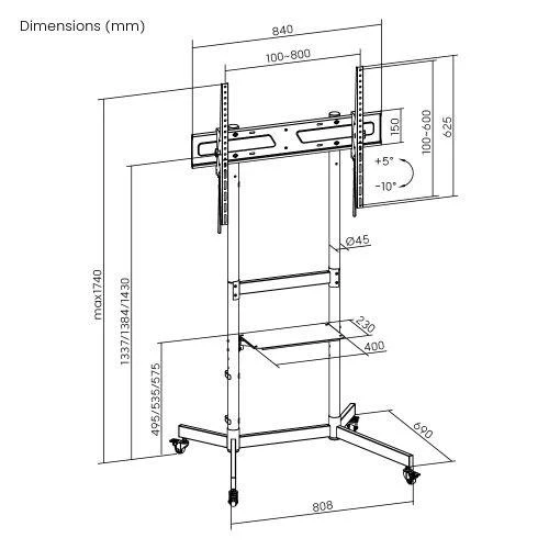 Tayfun 55'' Uyumlu Yürüyen Tekerlekli Ayaklı Led Tv Monitör Standı - Resim 4