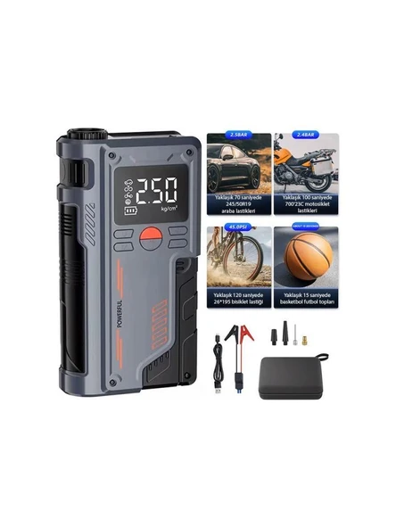 Pro Tasinabilir Göstergeli Araç Lastik Sisirme ve Starter Akü Takviye Seti - Resim 3