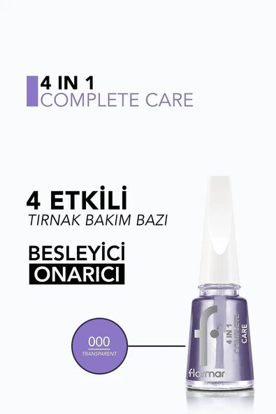 Flormar 4'ü 1 Arada Bakım Yapan Tırnak Koruyucu Cila - 4 in 1 Complete Base Coat - 000 - 8682536059299 - Resim 3