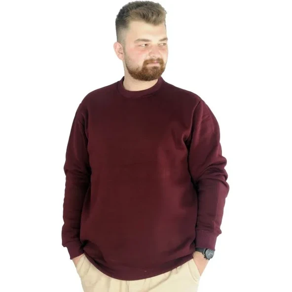 Erkek Sweatshirt Bisiklet Yaka Basic 20131 Mürdüm - 3