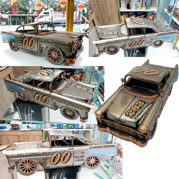 Vintage Koleksiyon Eskitme Chevrolet Belair Nostaljik Metal Araba 31 cm - 2
