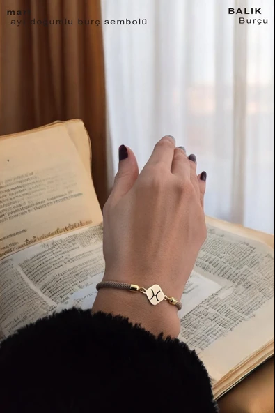 Doğum Ayına Özel 14 Ayar Altın Plakalı Eşkenar Dörtgenli Kahverengi Örgü İpli Hediye Bileklik-332 - Resim 2