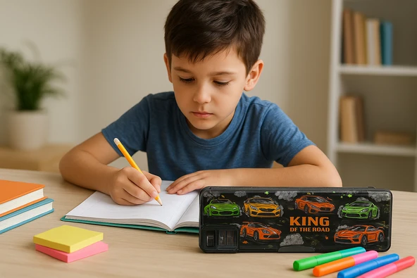 Fixpoint Çift Taraflı, Çift Kalemtıraşlı, Cüzdan Tipi Araba Figürlü Kalem Çantası/Kalemlik ürün görseli