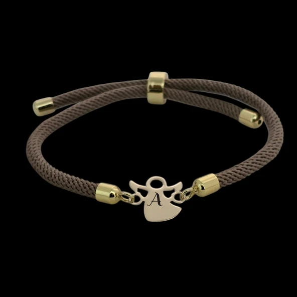 Harfe Özel 14 Ayar Altın Plakalı Mevlana Figürlü Kahverengi Örgü İpli Hediye Bileklik-335 ürün görseli