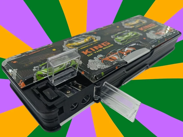 Fixpoint Çift Taraflı, Çift Kalemtıraşlı, Cüzdan Tipi Araba Figürlü Kalem Çantası/Kalemlik - Resim 4