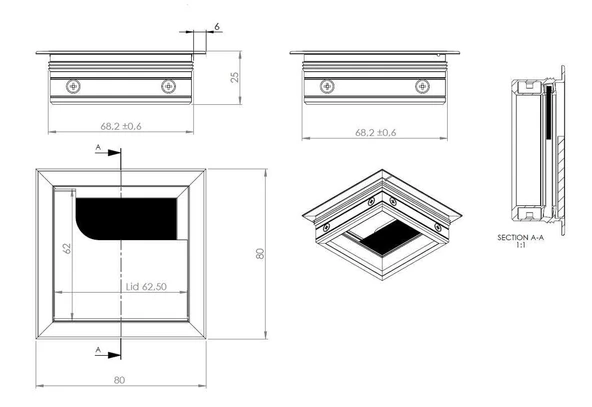 Masa Kablo Kanal Kapağı, Fırçalı Lüks Kare - 2