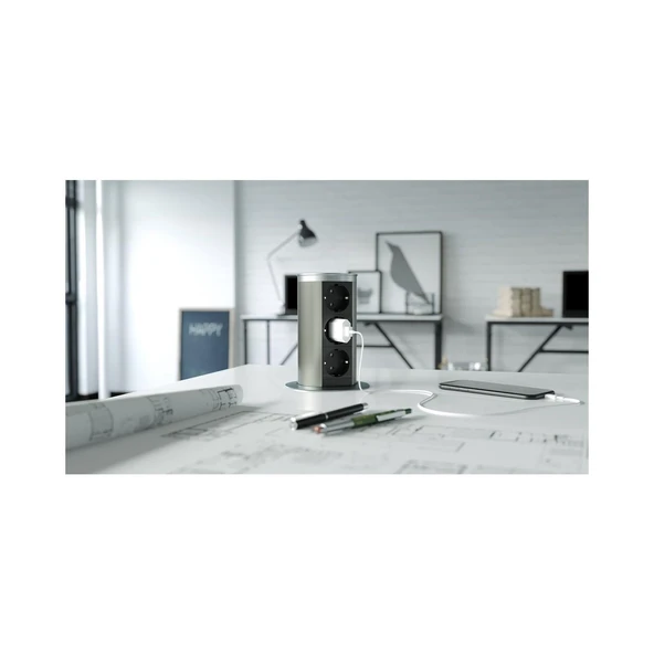 Mat Siyah Usb Hızlı Şarjlı Tower Line Amortisörlü Bas-aç Priz Sistemi - Resim 2