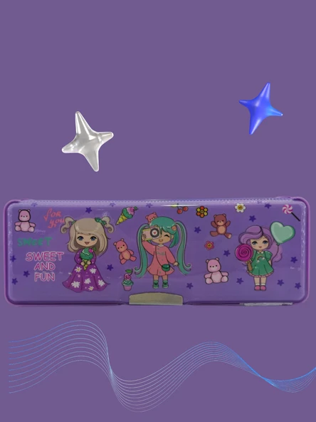 Fixpoint Çift Taraflı, Çift Kalemtıraşlı, Cüzdan Tipi Mor Kalem Çantası/Kalemlik - Resim 2