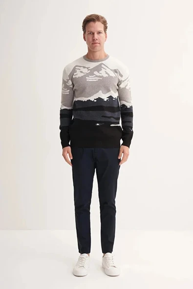 Cazador Vintage Soft Touch Slim Fit Bisiklet Yaka Desenli Kazak-33235 - 3