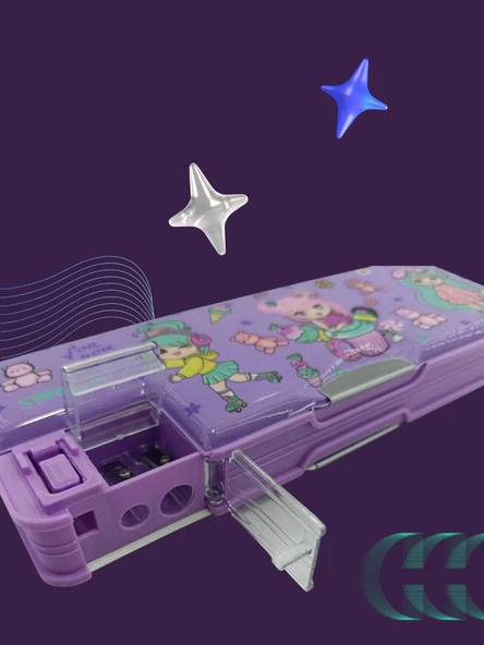 Fixpoint Çift Taraflı, Çift Kalemtıraşlı, Cüzdan Tipi Mor Kalem Çantası/Kalemlik - Resim 3