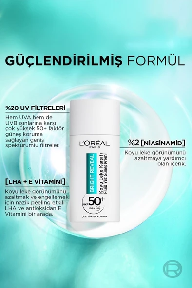 L'oréal Paris Bright Reveal Spf 50+ Koyu Leke Karşıtı Fluid Günlük Yüz Güneş Kremi 50ML - Resim 2