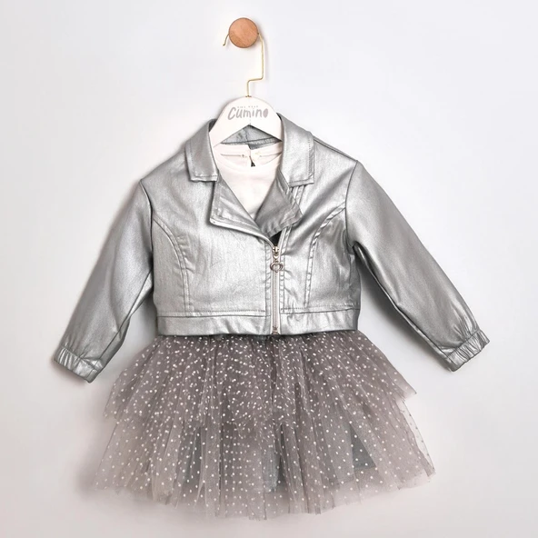 Kız Çocuk Griselle Deri Ceketli Tütü Etekli 3'lü Takım CMN-3741 - Resim 2
